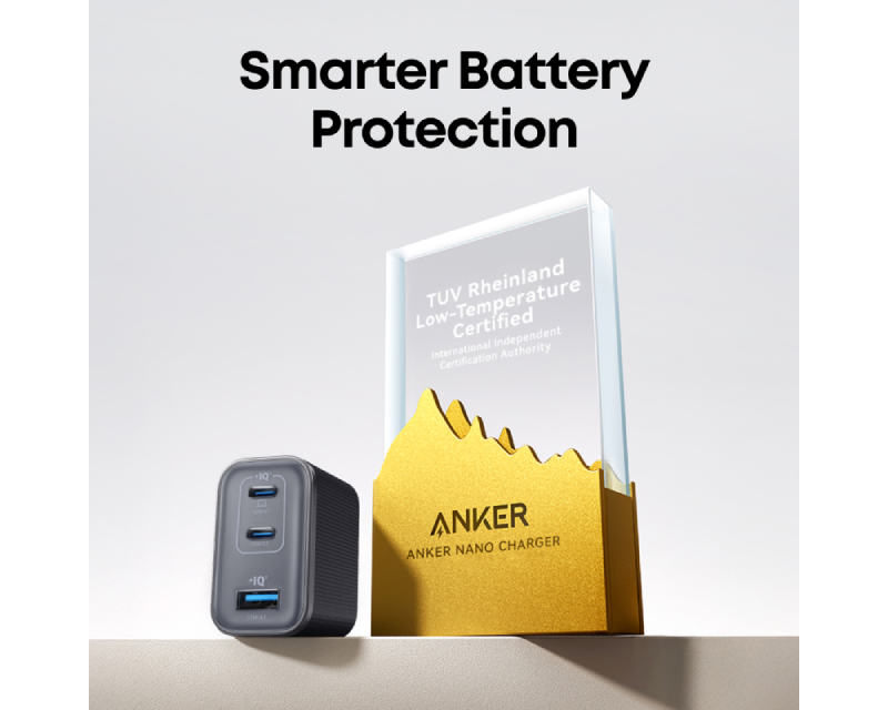 ANKER Nano 70W GaN zidni brzi punjač, 3-porta (2x USB-C i 1x USB-A) crni