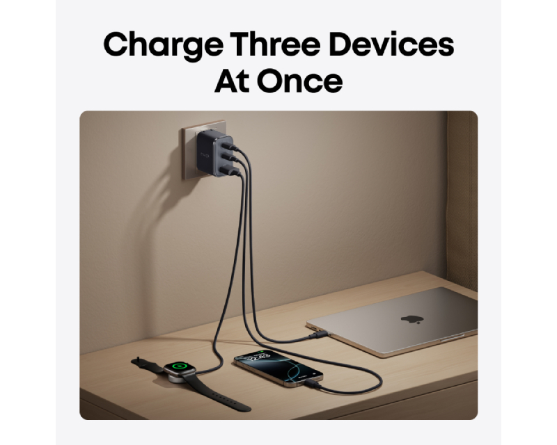 ANKER Nano 70W GaN zidni brzi punjač, 3-porta (2x USB-C i 1x USB-A) crni