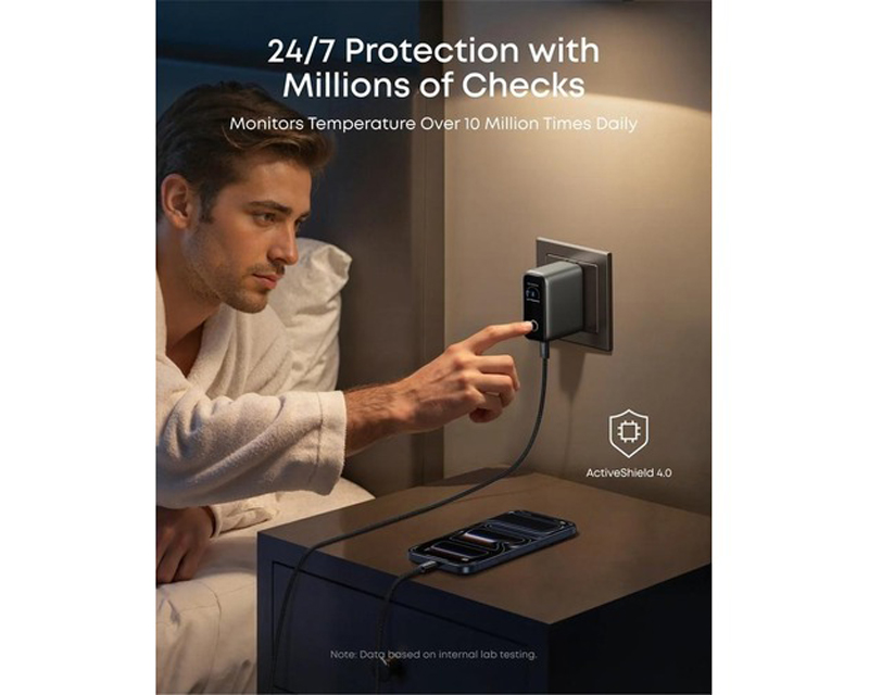 ANKER 100W GaN zidni brzi punjač, 3-porta (2x USB-C i 1x USB-A) sa USB-C M/M pletenim kablom, tamno sivi