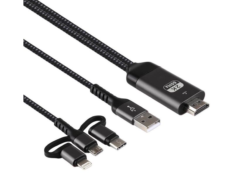 FAST ASIA Kabl HDMI 2K na (Micro+Tip C+Iphone) povezuje TV+mob 2m