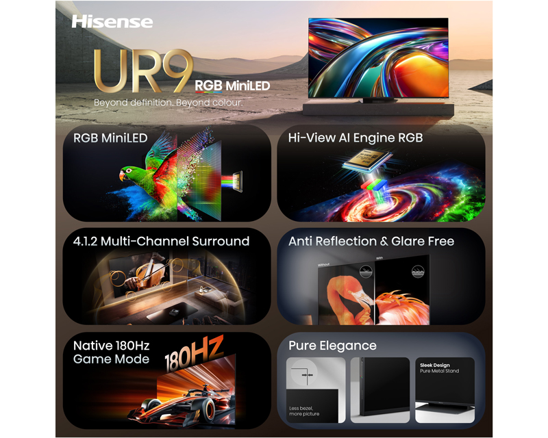 HISENSE Televizor 85UR9S, 85" ULED, RGB Mini LED, 4K UHD, Smart TV