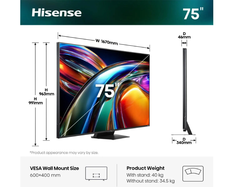 Hisense 75UR9S, 75" ULED RGB Mini LED, 4K UHD, VIDAA Smart OS