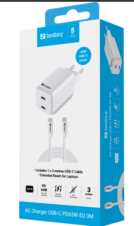Sandberg 441-76 AC Charger USB-C PD65W EU 3M