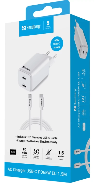 Sandberg 441-75 AC Charger USB-C PD65W EU 1.5M