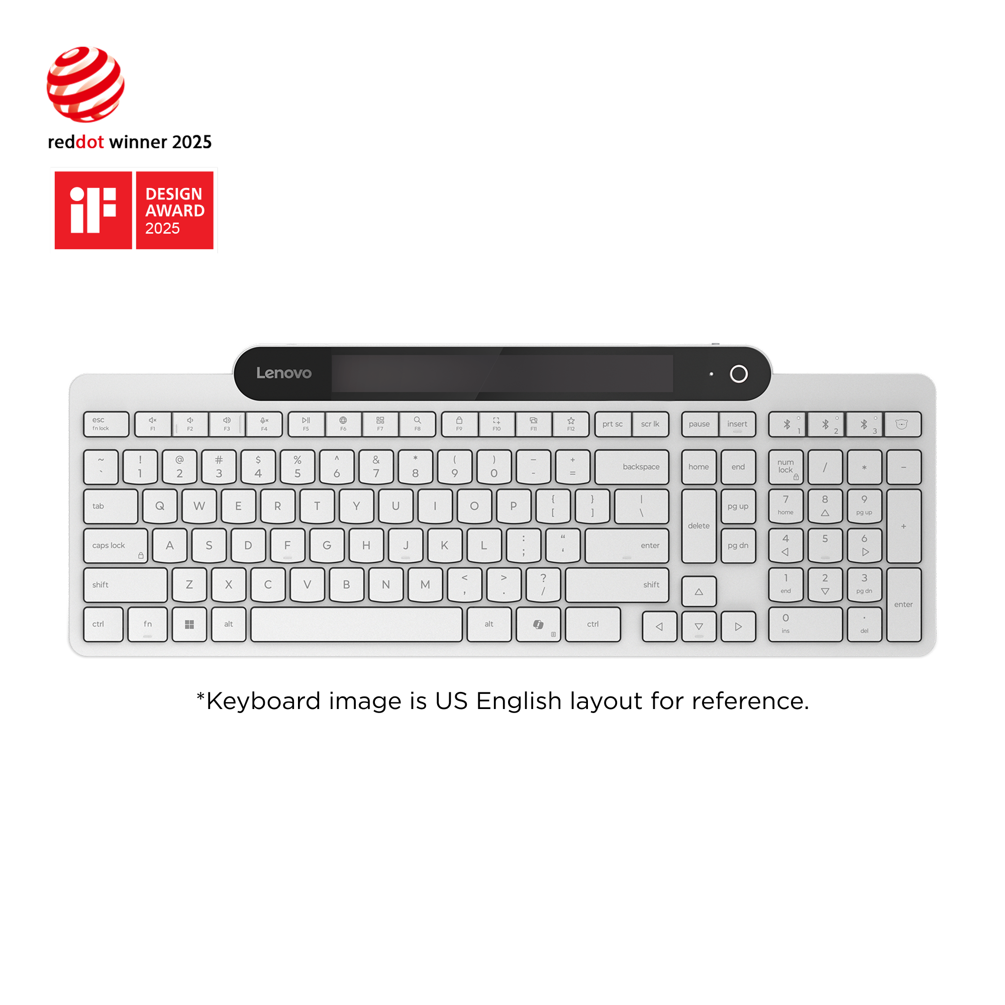 LENOVO 800 Self-Charging Bluetooth Keyboard White US English 103P, GY41R69601